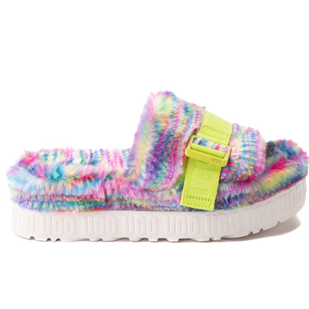 Ugg women 8 multicolor logo platform fluffita pixelate NWOB buckle new w/out box
